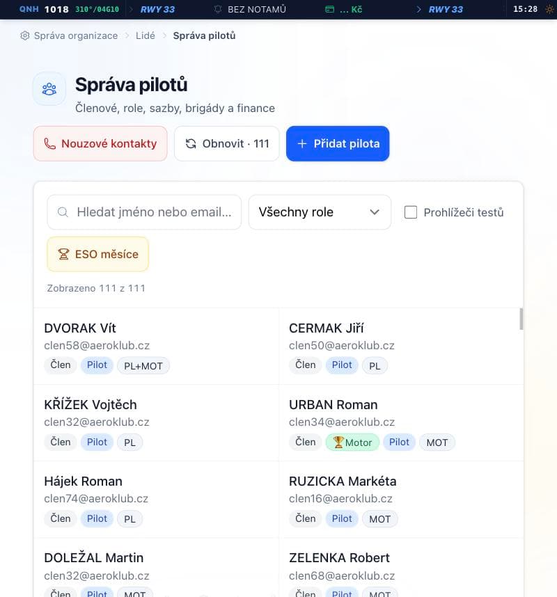 Seznam pilotů s rolemi