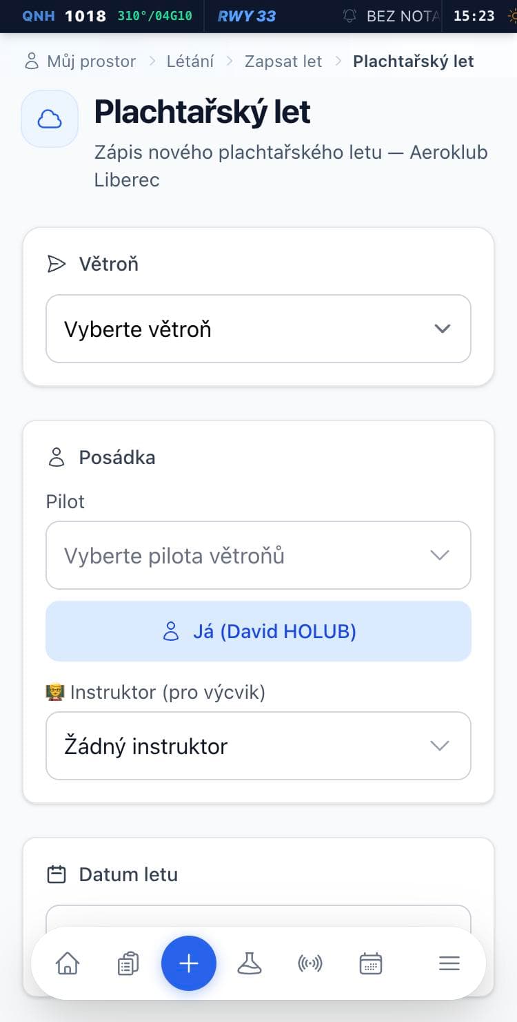 Formulář plachtařského letu